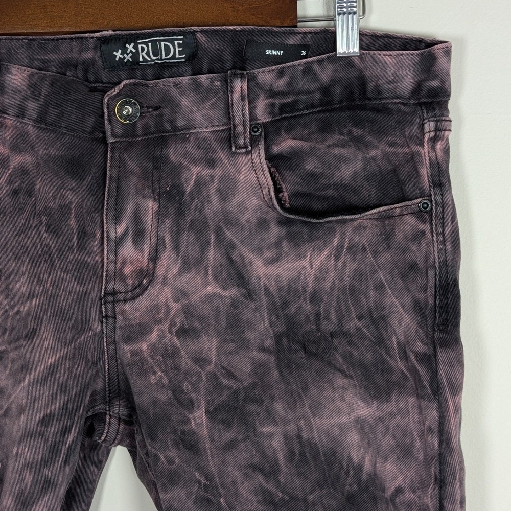 Rude Mens Skinny Jeans 36 Purple Pink Acid Wash Tie Dye Denim Shorts Grungecore